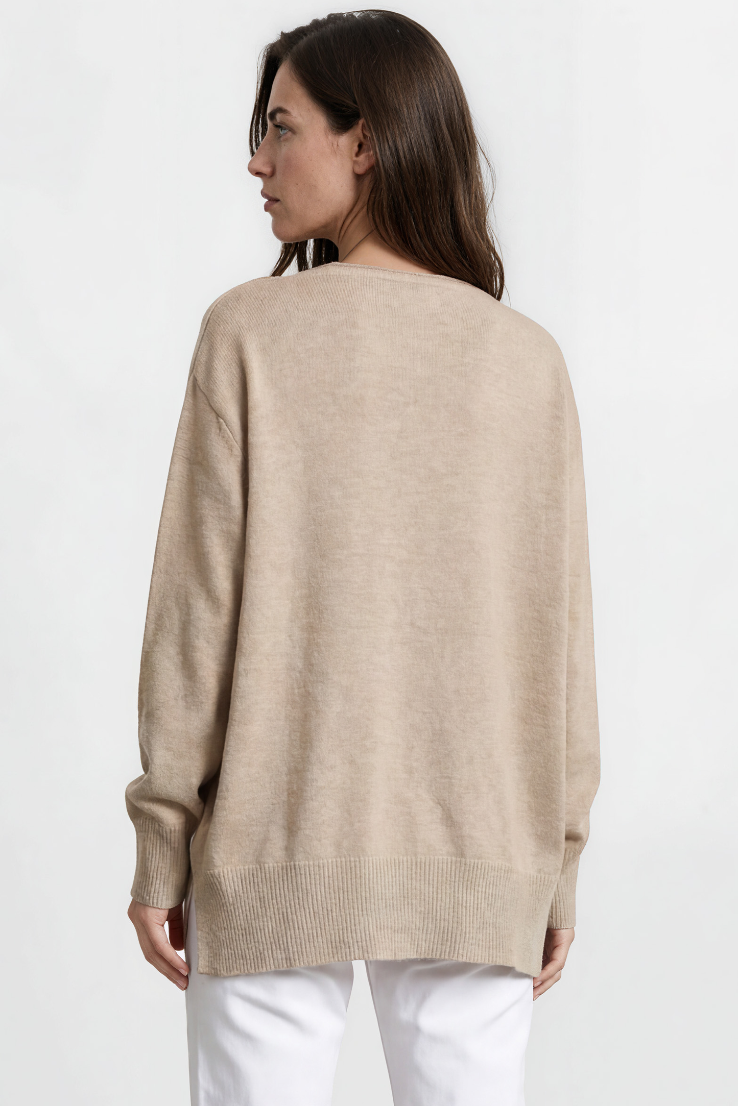 Willow Jumper - Crew Neck Batwing Sleeve Ribbed Step Hemline Knit in Mocha