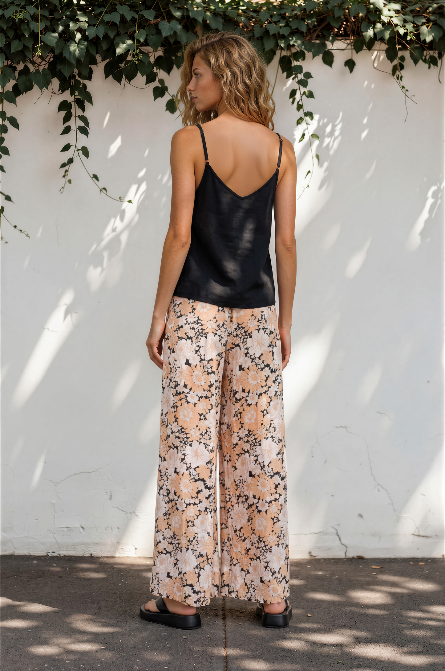 Lyanna Pants Paper Bag High Waisted Wide Leg Pants with Floral Print