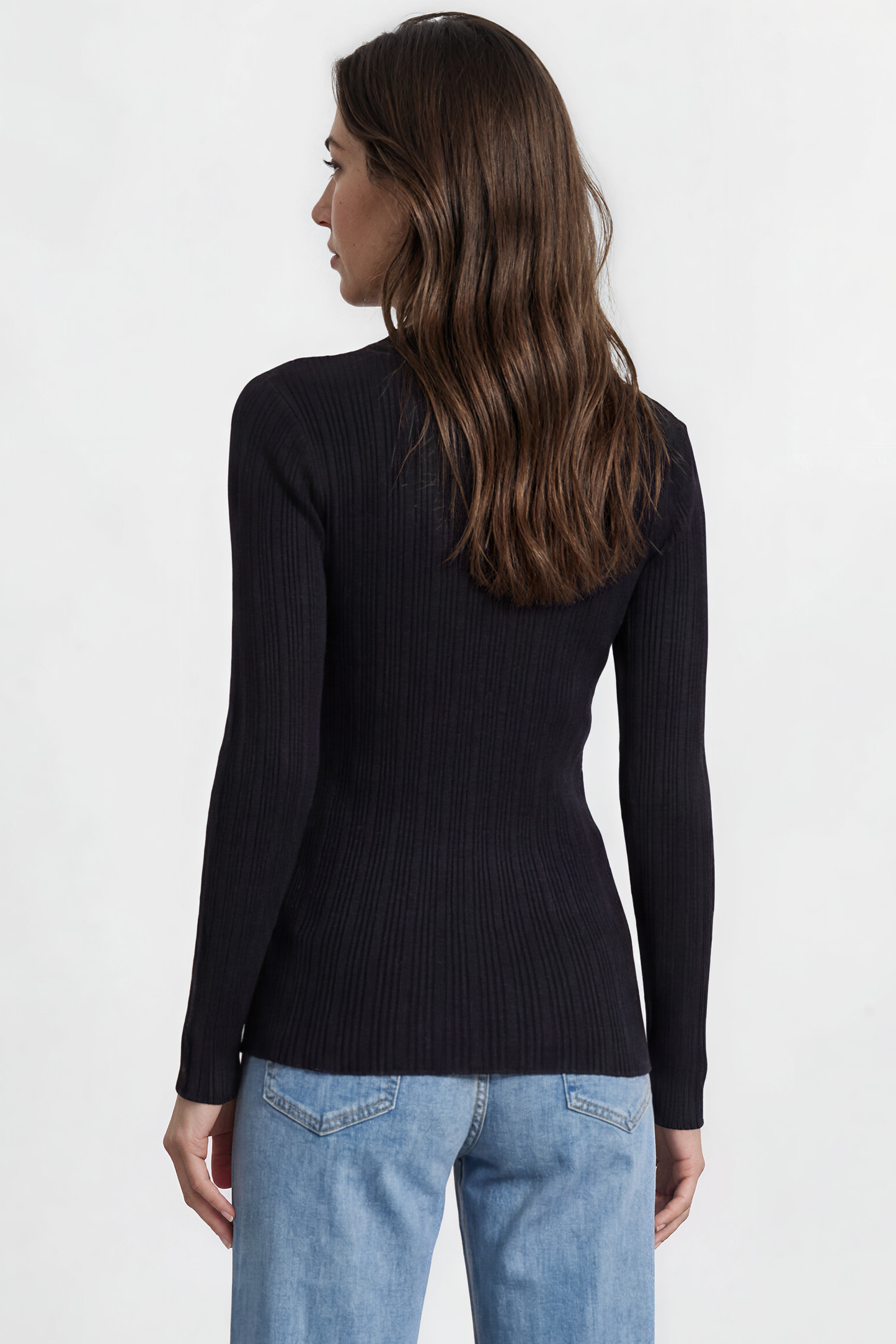 Alexander Knit Top - Ribbed Knit Top with long fitted Sleeves Black
