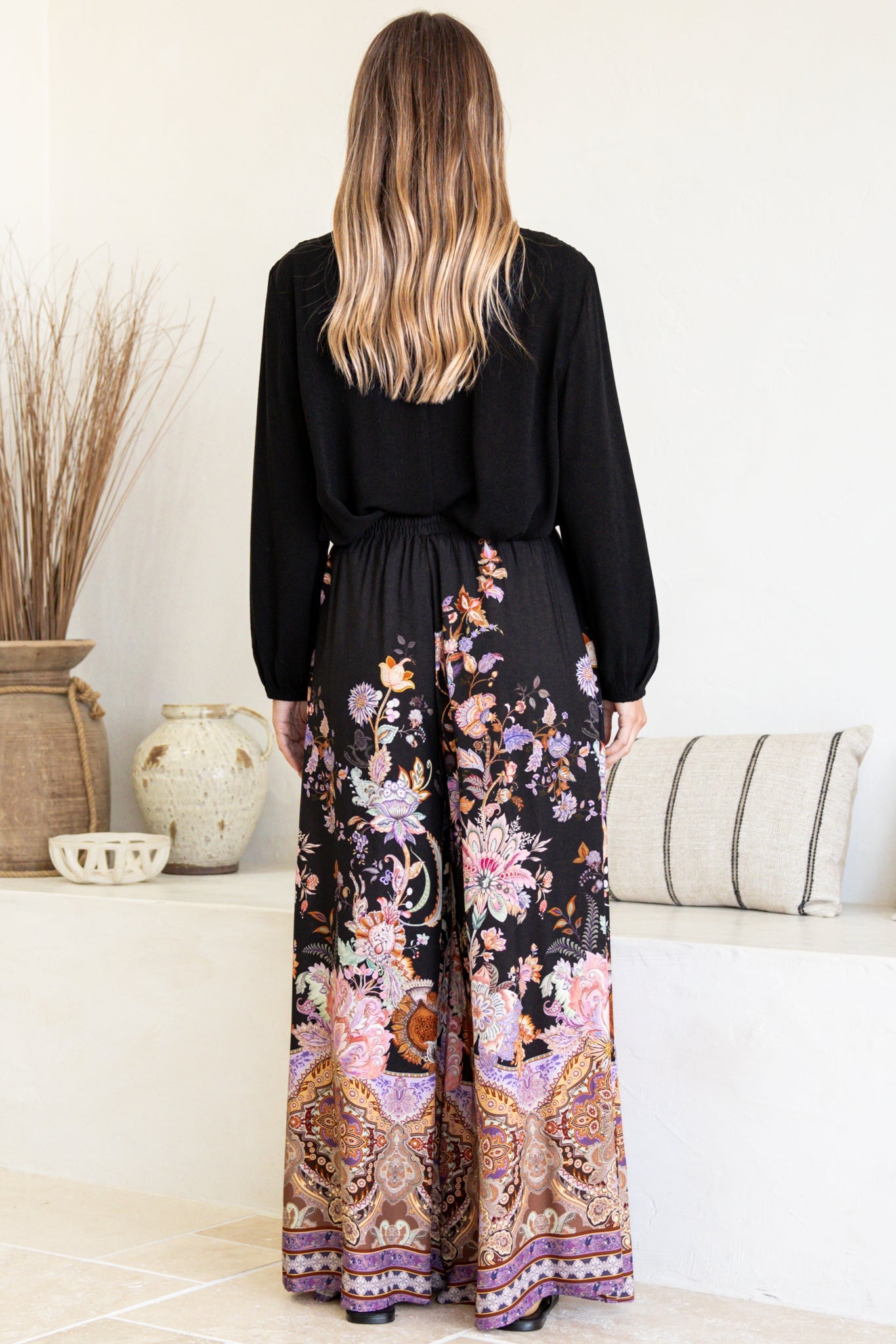 Charli Pants - Paper Bag High Waisted Wide Leg Pants in Zaria Print