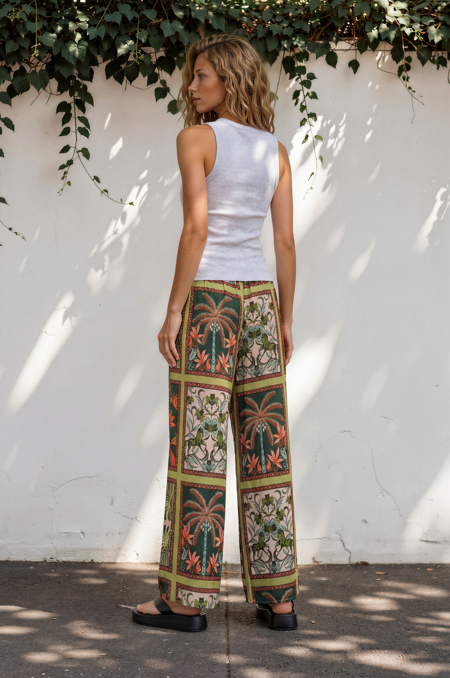 Dulcina Pants - High Waisted Straight Leg Graphic Print Pants in Tropical Rodeo Print