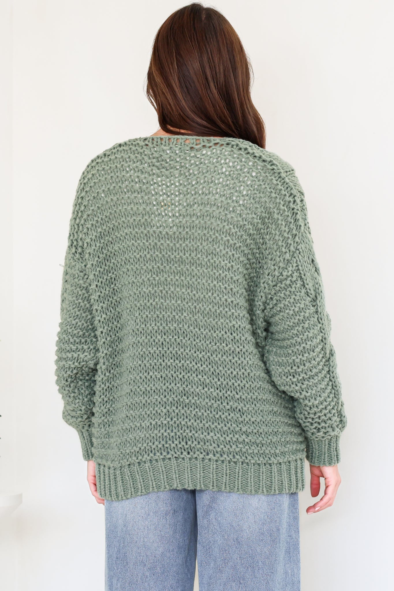 Elias Cardigan - Open Front Thick Cable Knit with Pockets in Sage