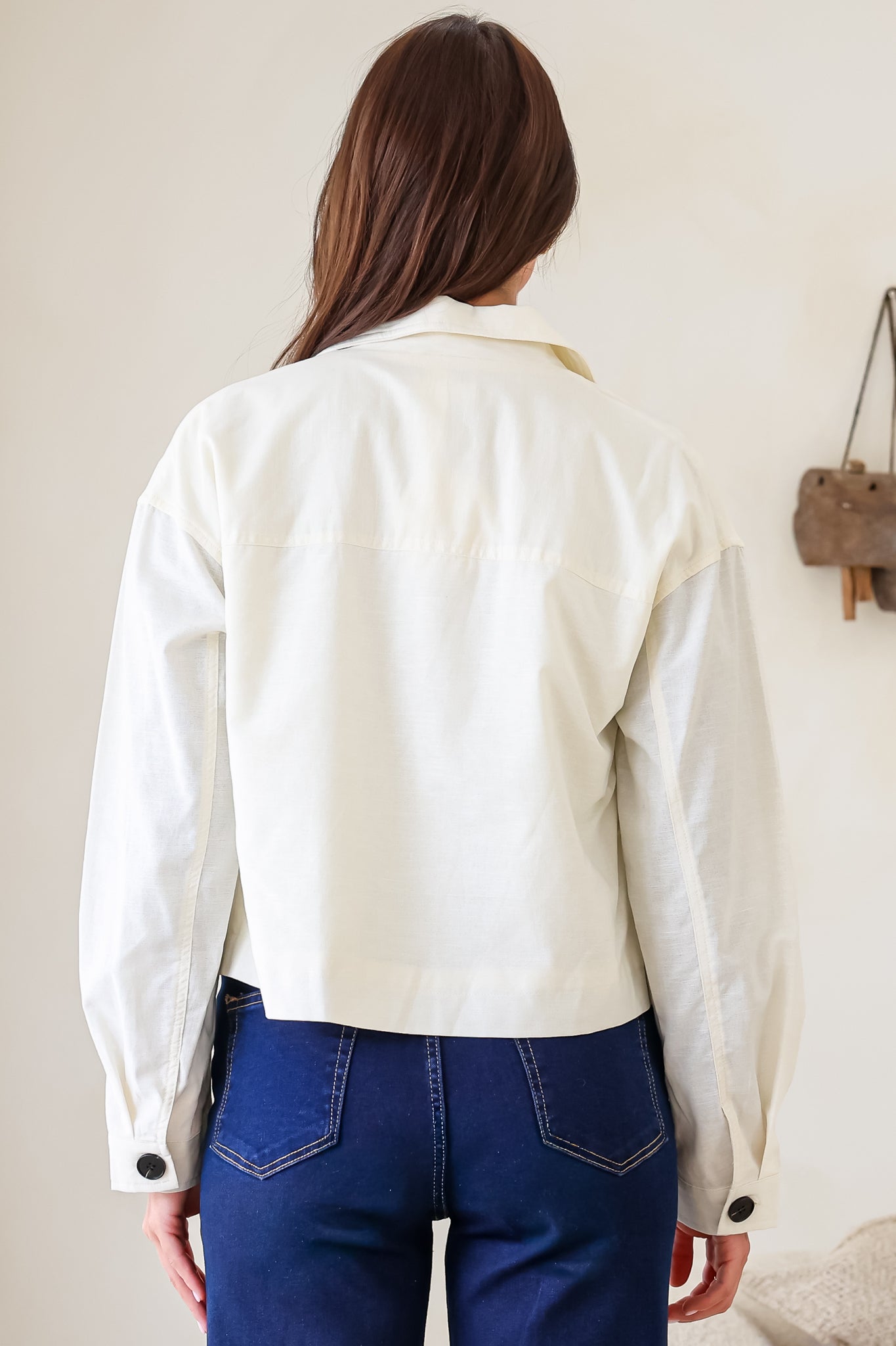 Elma Jacket - Wing Collar Button Down Cropped Jacket in Cream
