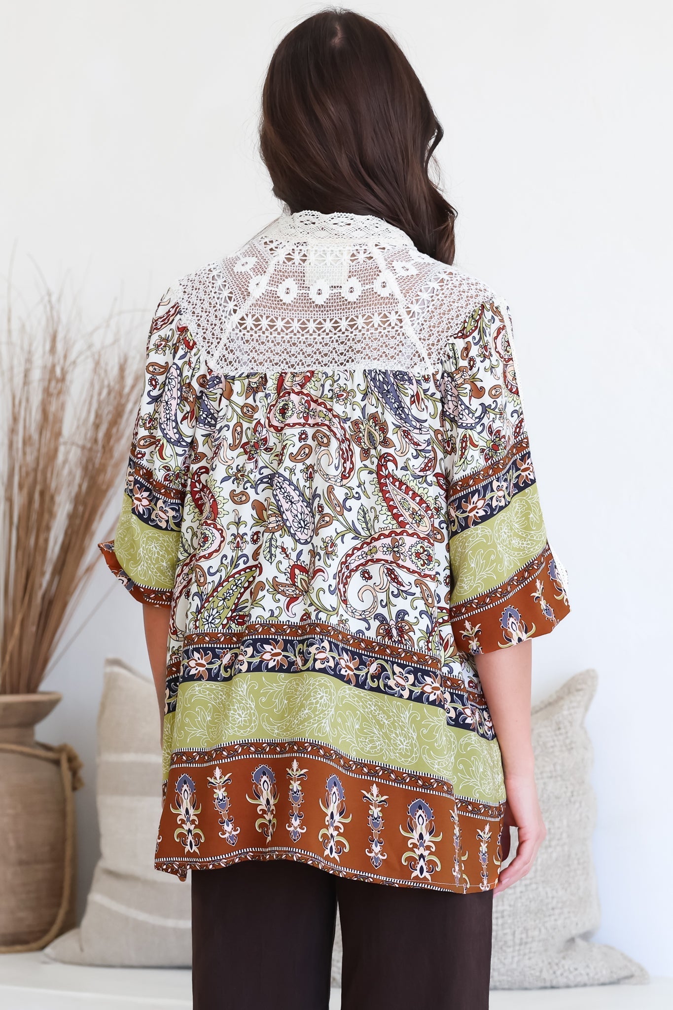 JAASE - Florence Blouse: Lace Detailed Button Down Relaxed Blouse in Oakie Print