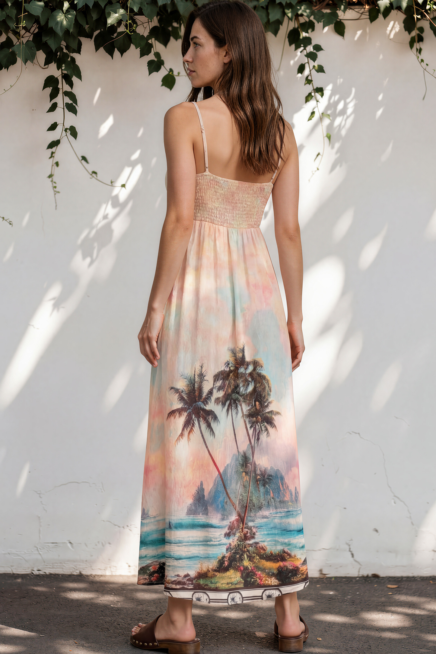 Gretal Maxi Dress - Sqaure Neck A-Line Dress with Adjustable Spaghetti Straps in Darya Print