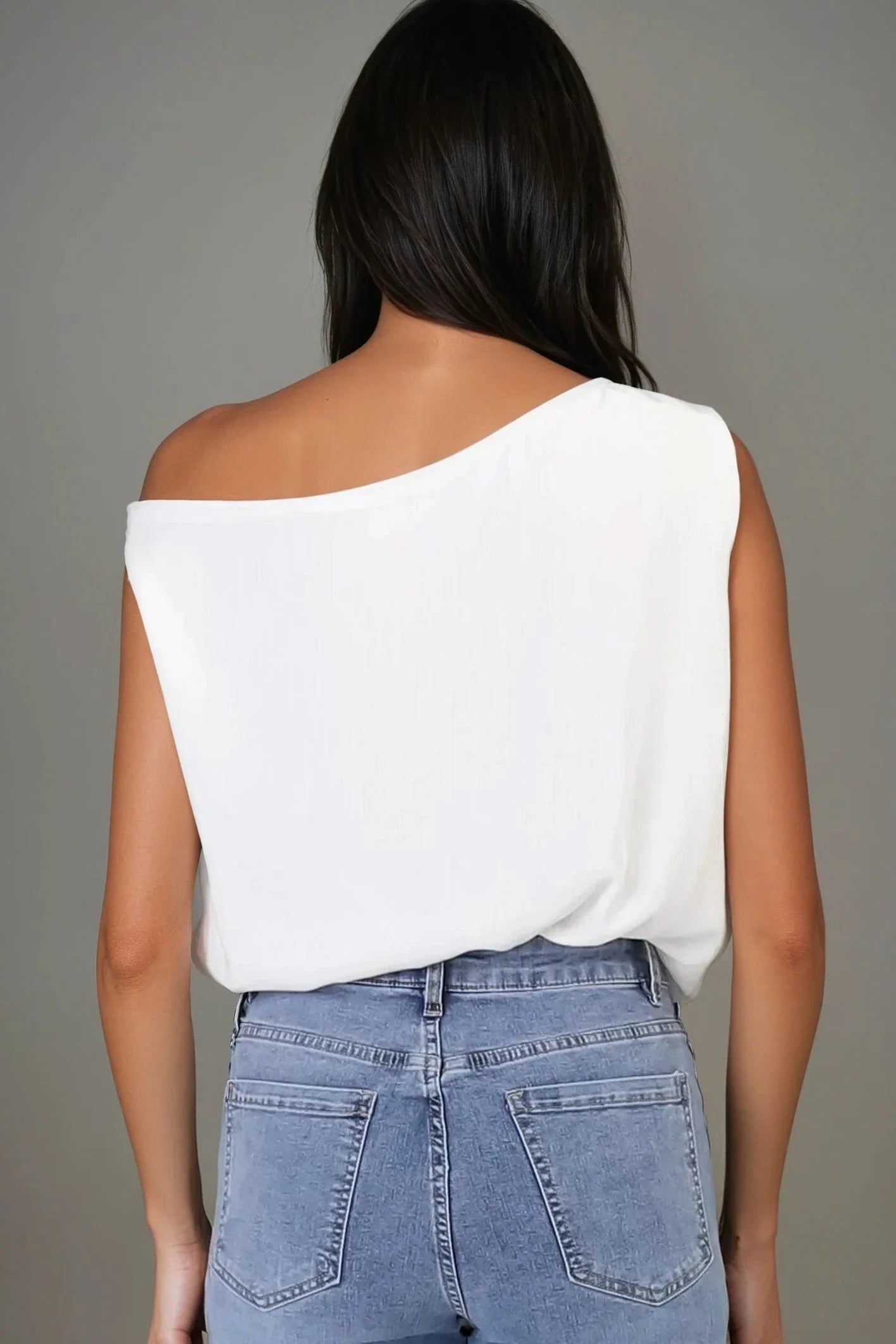 Rielle Top - One Shoulder Asymmetric Bodysuit in White