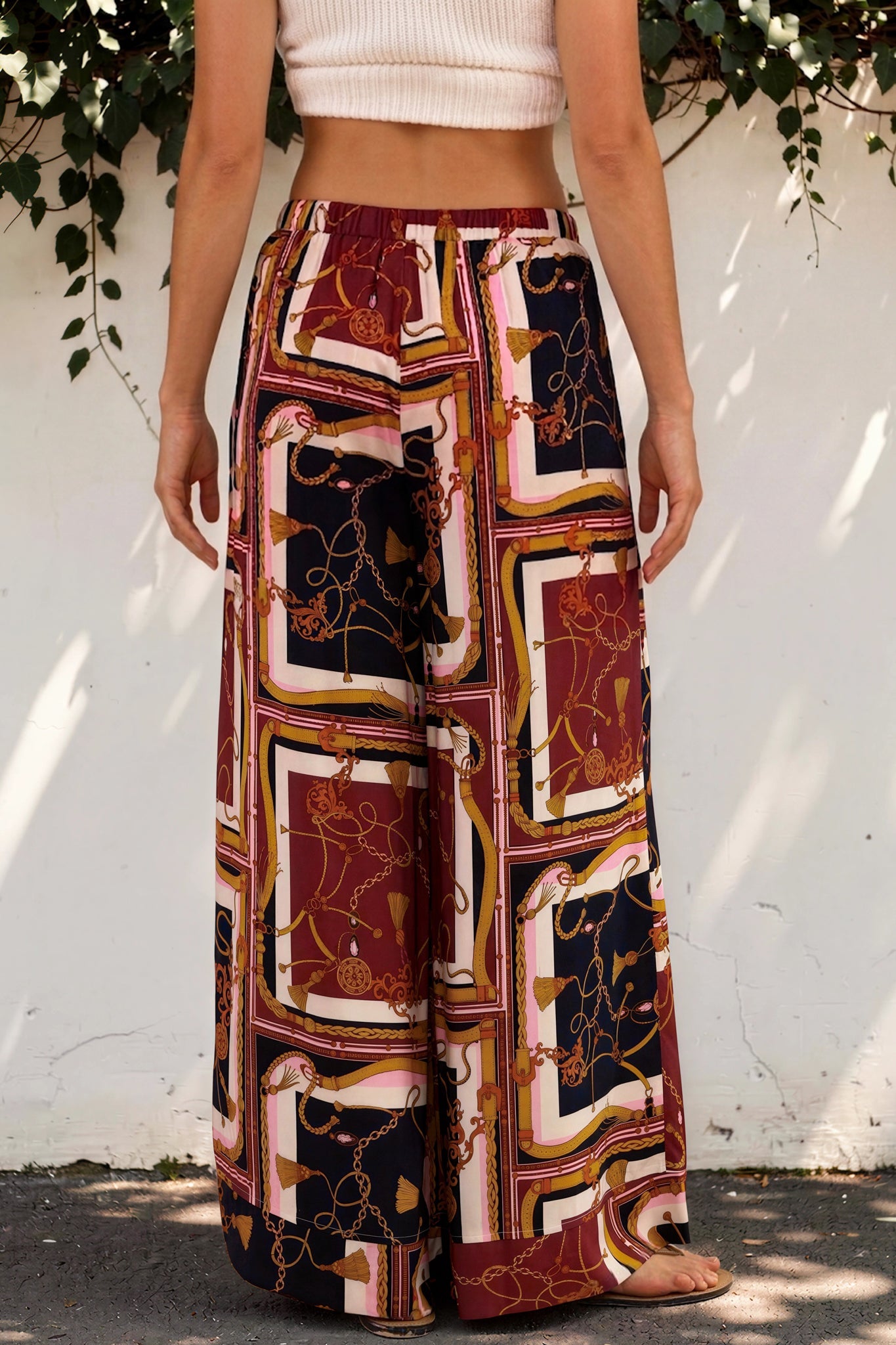 Rune Pants - High Waisted Wide Leg Pants with Elasticated Waistband and Pockets in Celia Print