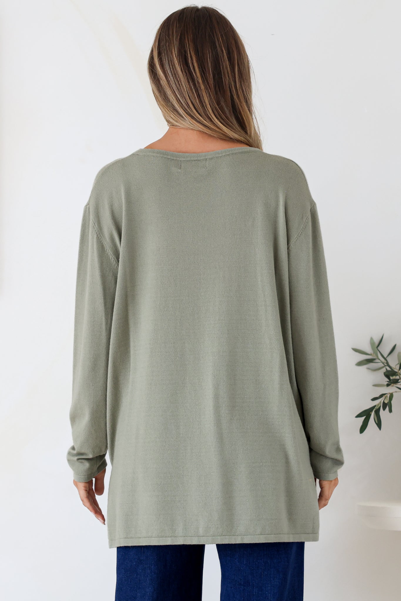Rylee Jumper - Crew Neck Long Sleeve Pullover with Side Splits in Olive
