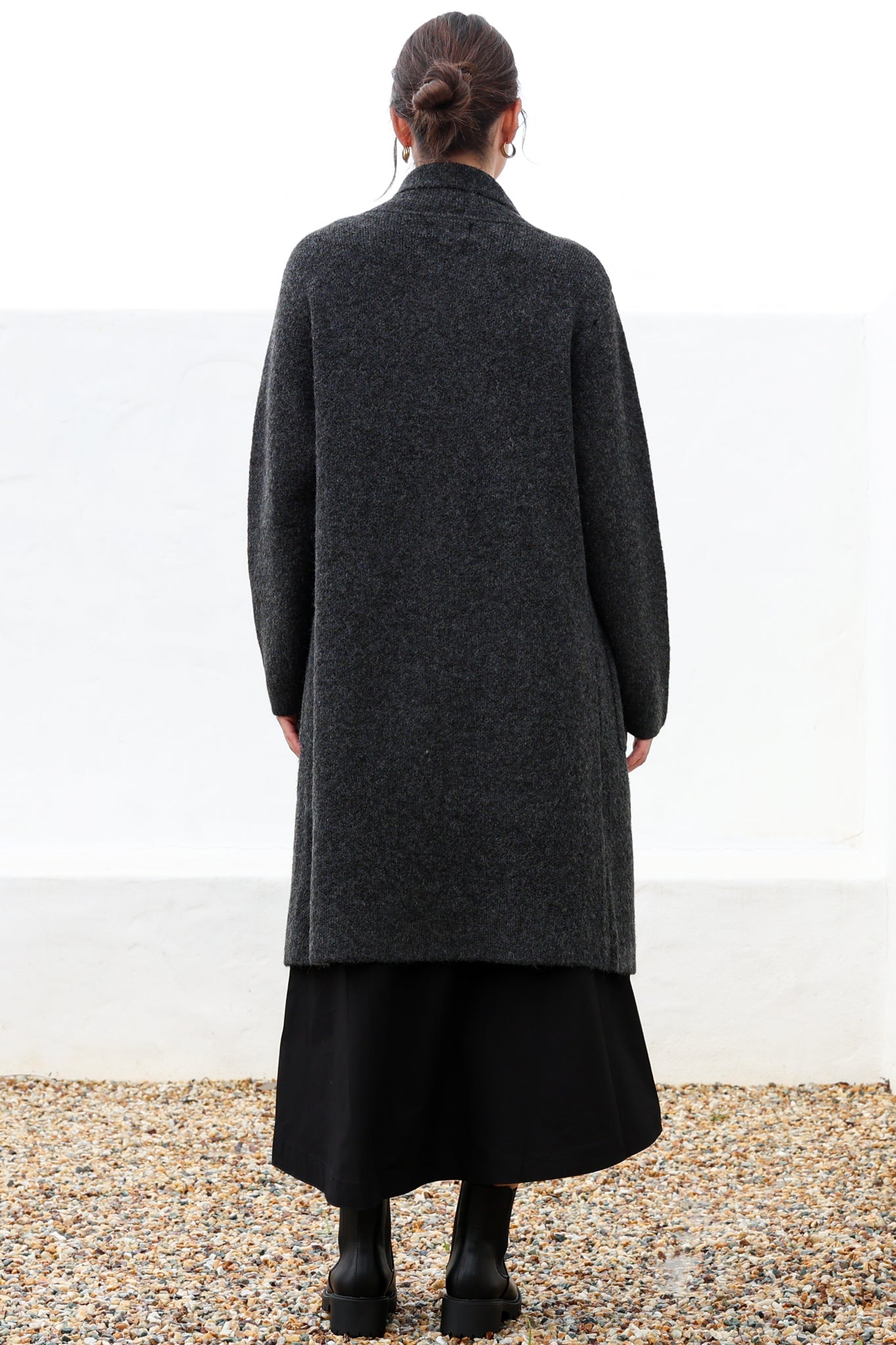 Samson Cardigan - Folded Lapel Collar Coatigan with Pockets in Charcoal