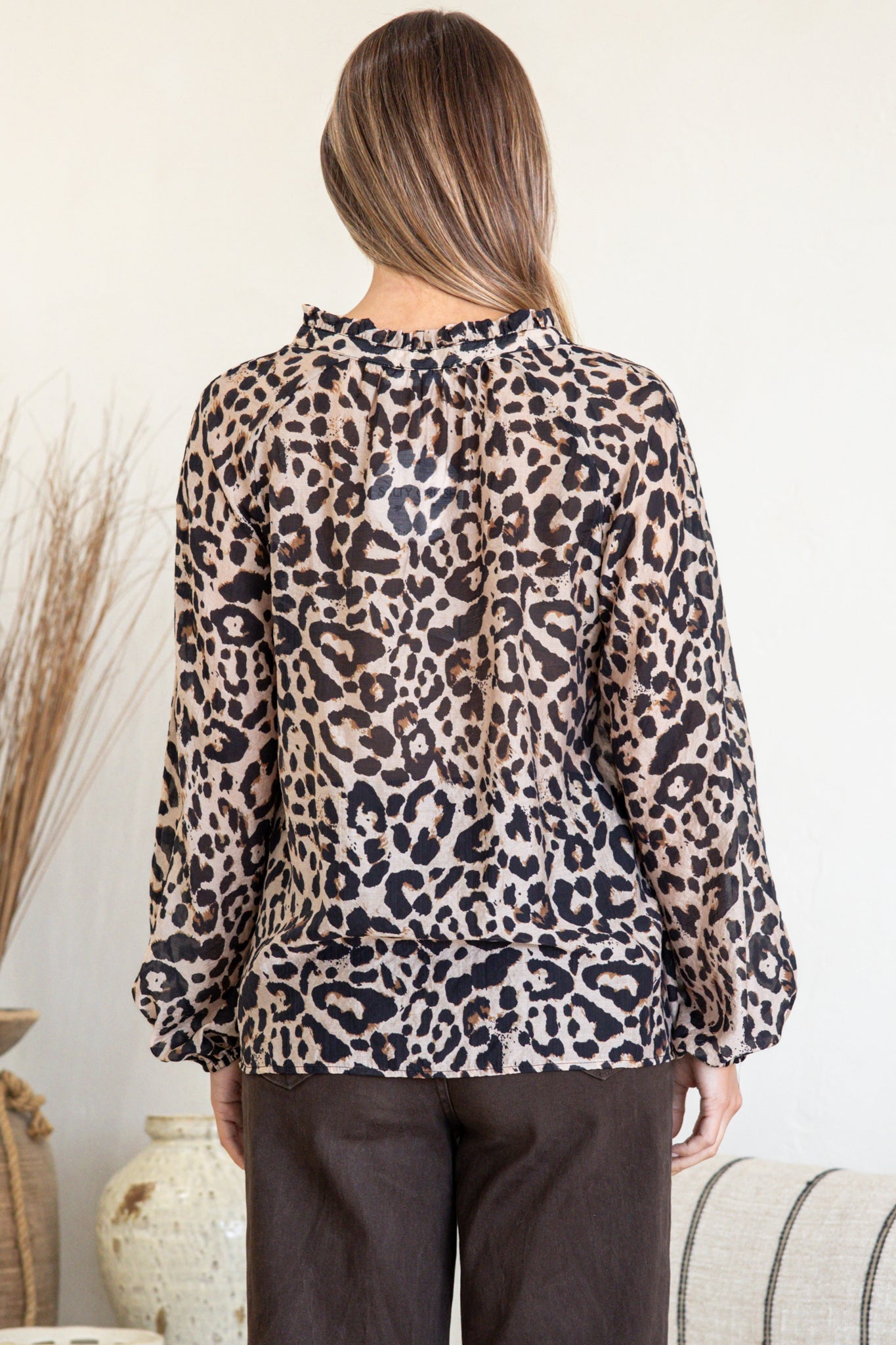 Simona Top - Mandarin Collar Buttoned Bodice Sheer Pull Over with Lace Detail in Rion Print