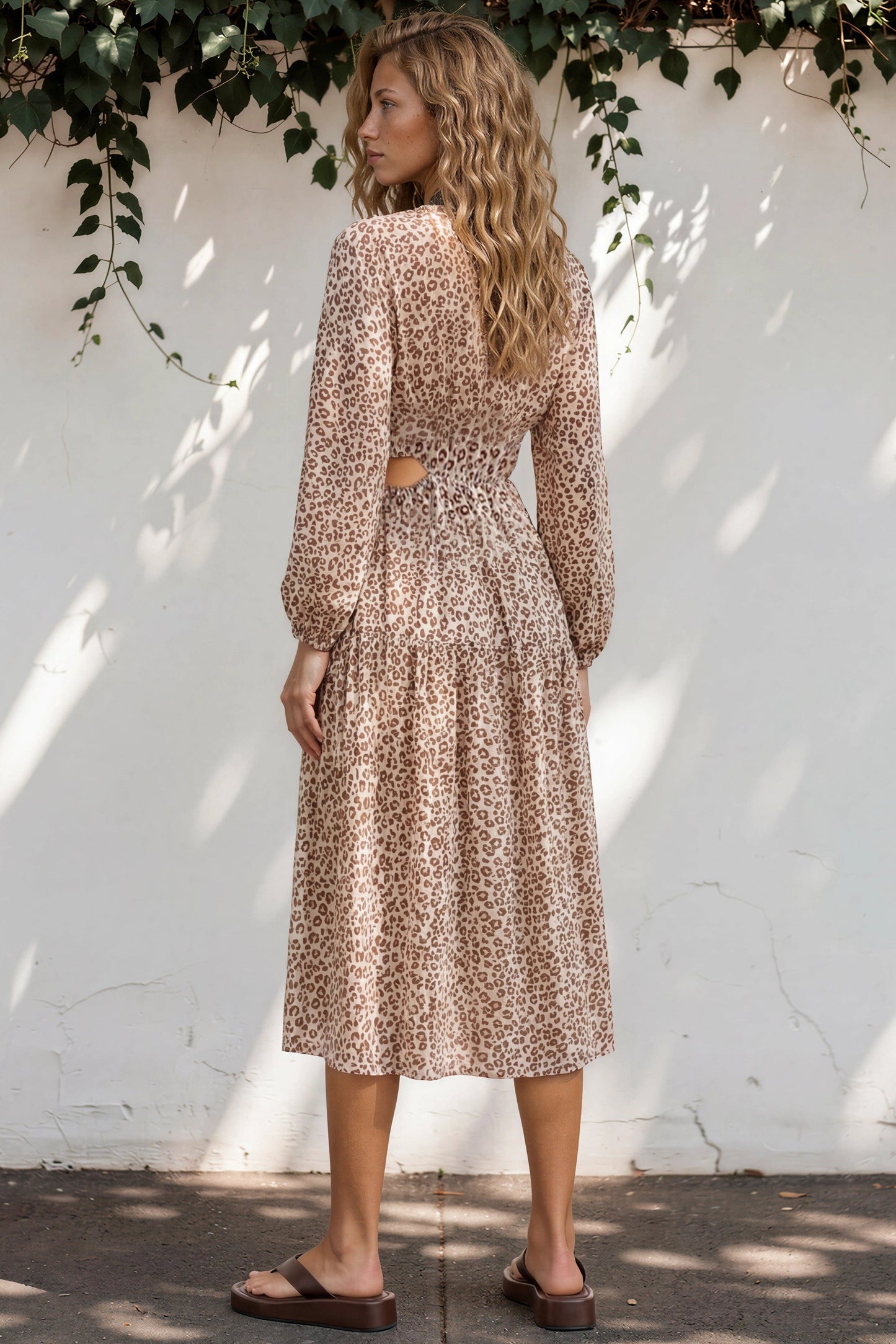 Sona Midi Dress - V Neck Cut Out Detail A Line Dress in Leo Lily Print