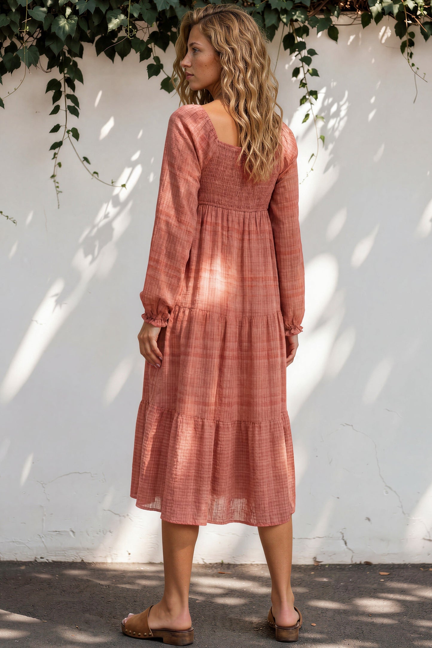 Teva Midi Dress - Square Neckline Dress with Pockets in Light Coral