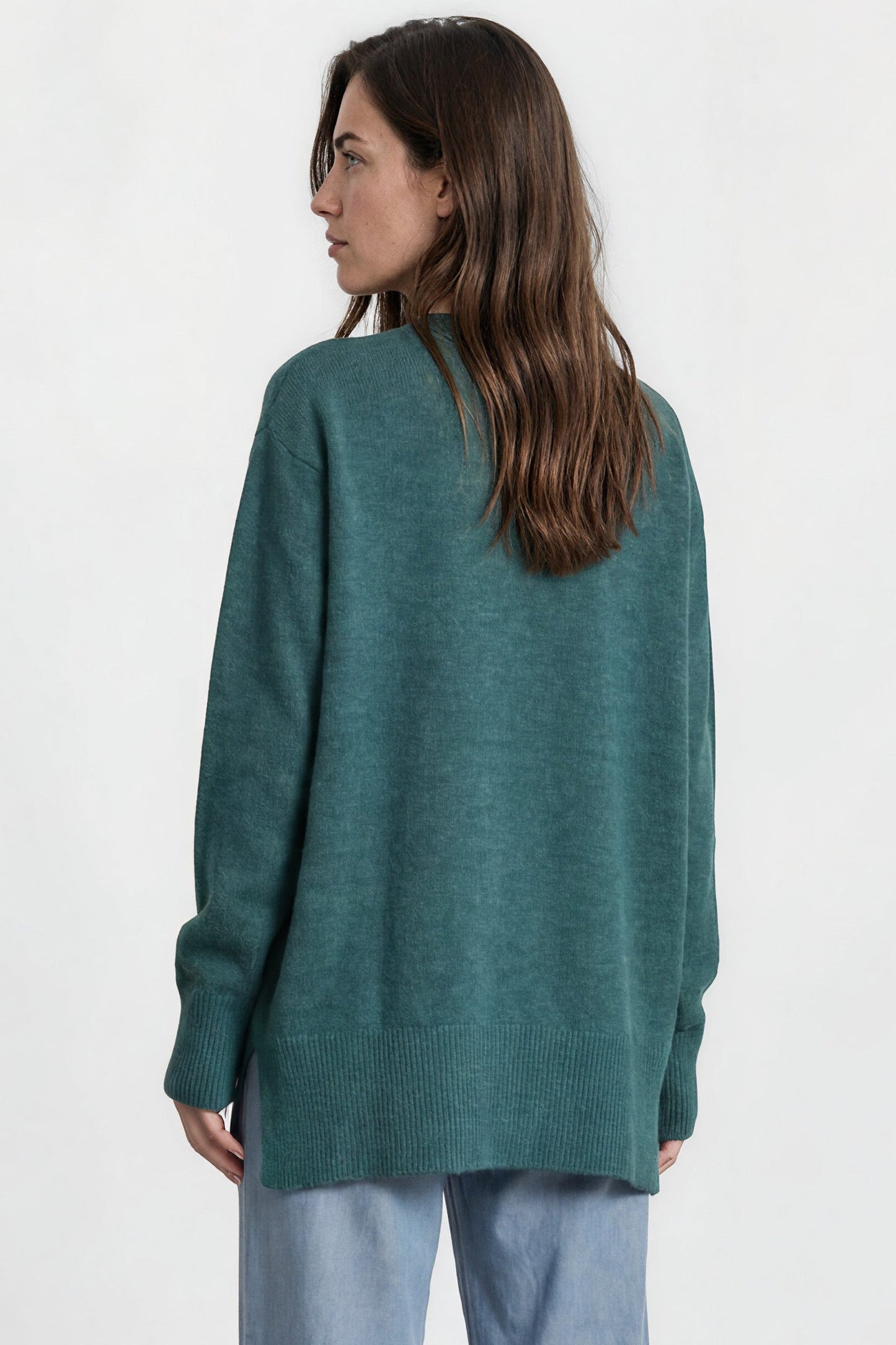 Willow Jumper - Crew Neck Batwing Sleeve Ribbed Step Hemline Knit in Teal