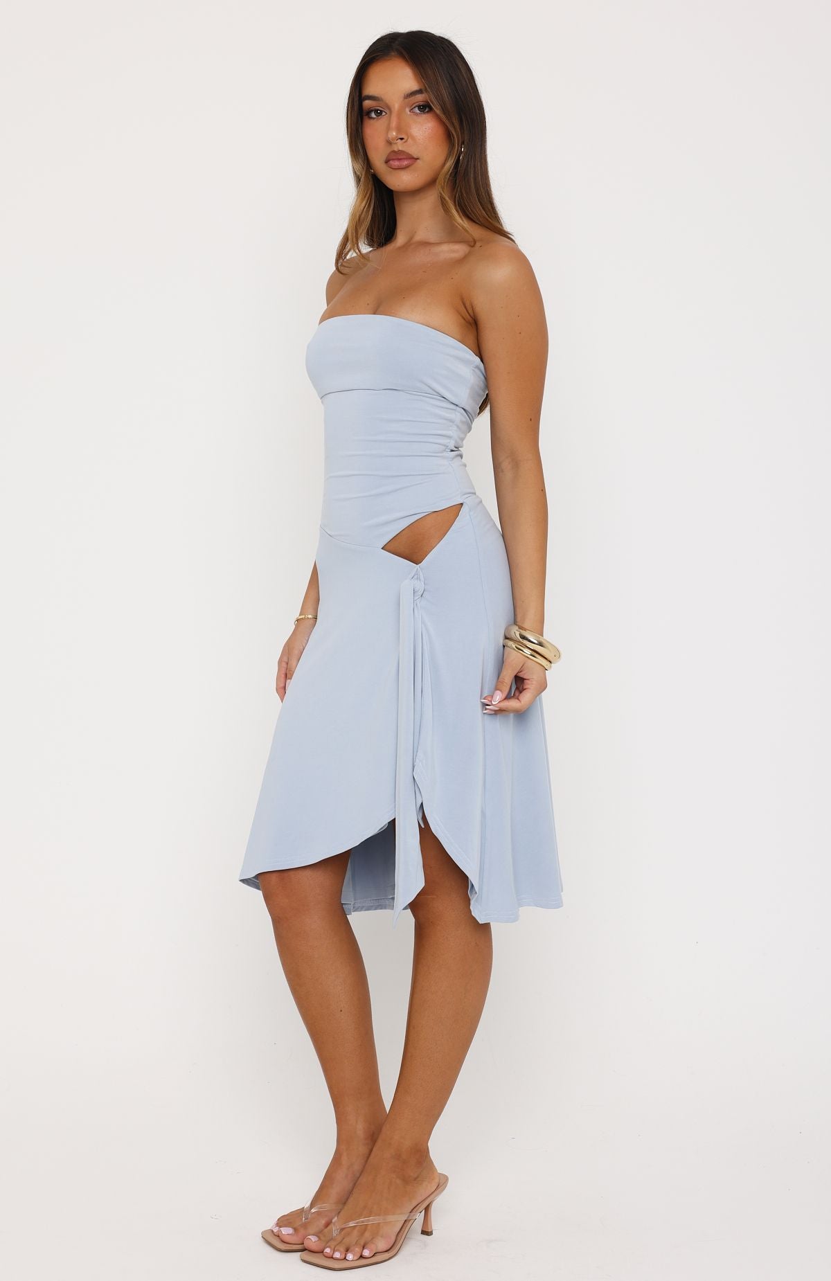 All Eyes Here Strapless Midi Dress Baby Blue