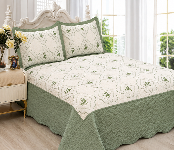 3pc Polysilk Quilted Bedspread