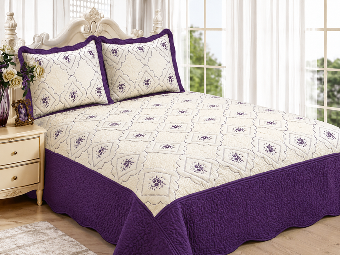 3pc Polysilk Quilted Bedspread