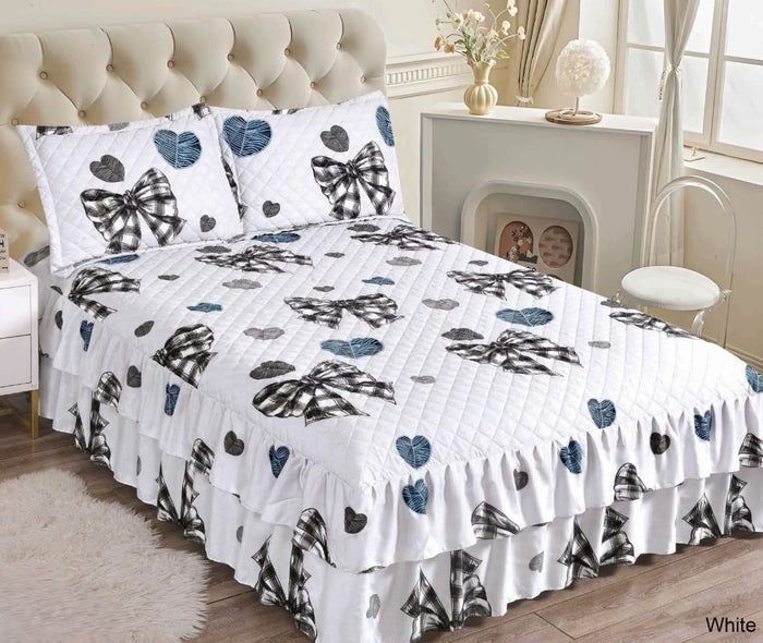 3pc Printed Ruffle Bedspread Queen