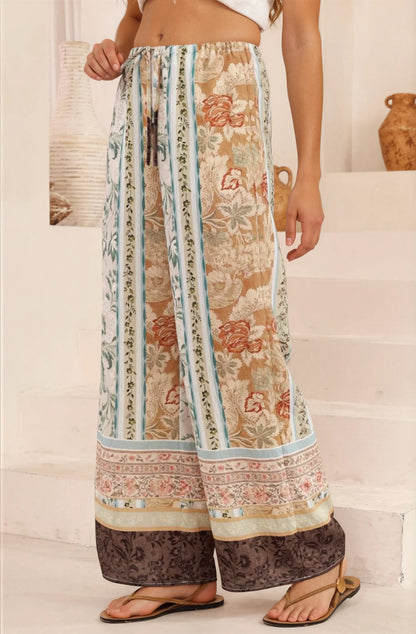 Adelaide Pants - Drawstring High Waisted Wide Leg Pant in Lyla Print