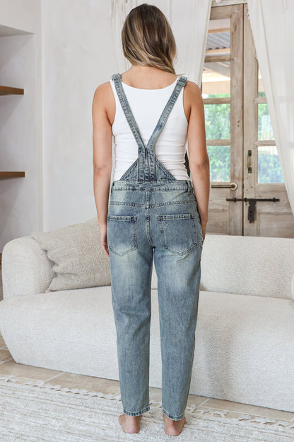 Aeryn Denim Overalls - Straight Leg Dungarees in Stone Wash Denim
