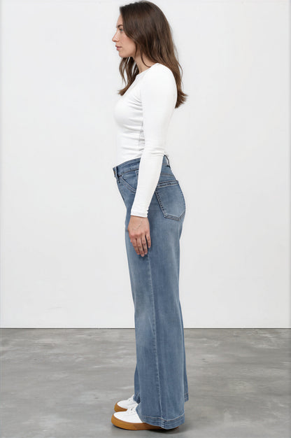 Amonie Jeans - High Waisted Wide Leg Jeans in Mid Wash Denim