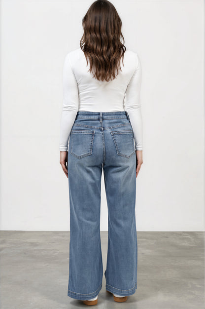 Amonie Jeans - High Waisted Wide Leg Jeans in Mid Wash Denim