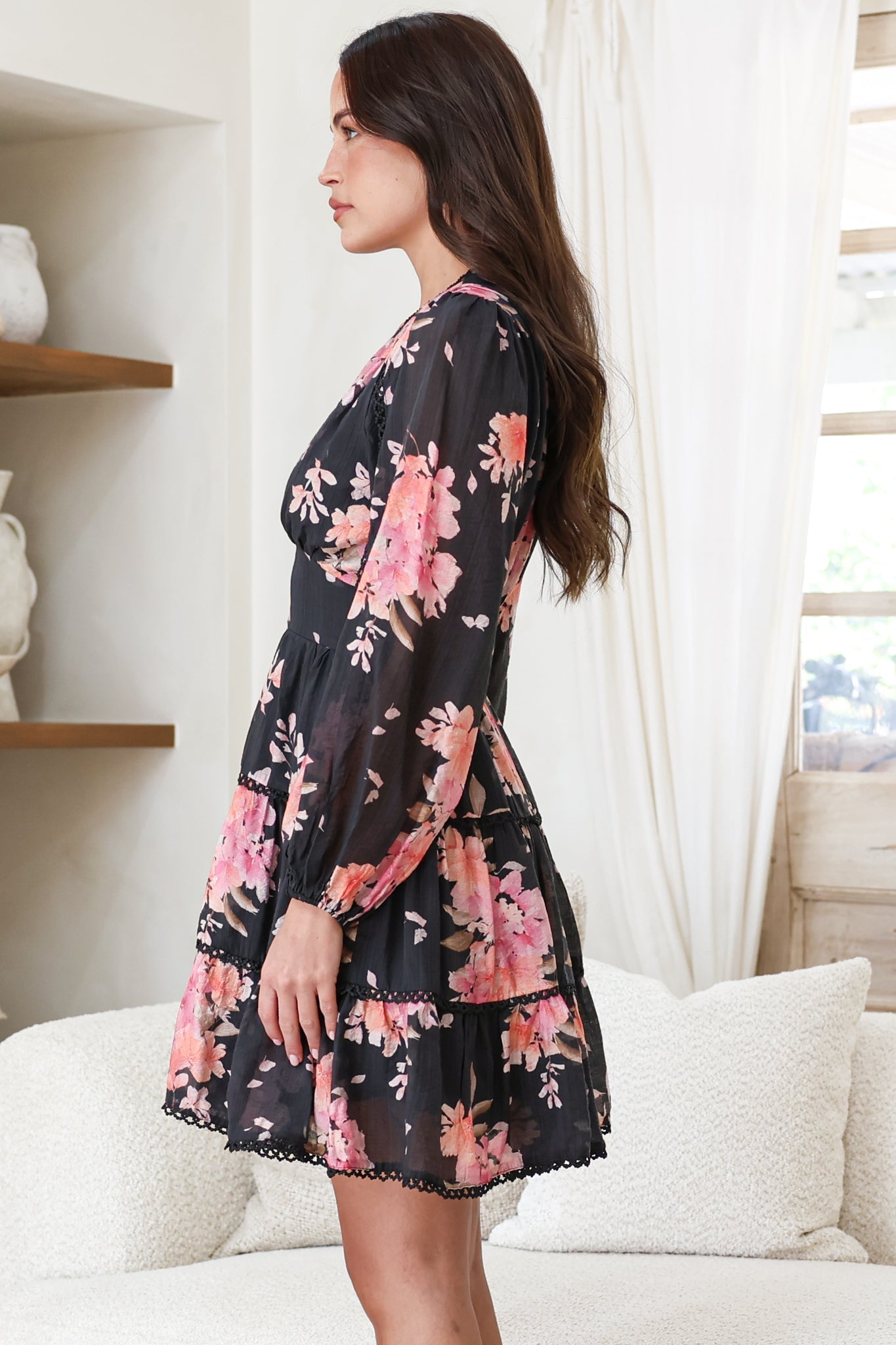 Audrey Mini Dress - Delicately Detailed Tiered A-Line Dress in Odessa Print