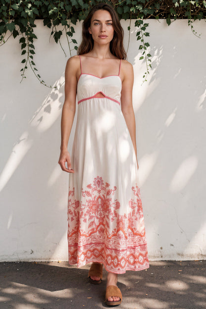 Aviva Maxi Dress - Spaghetti Strap A-Line Cut Out Detail Dress in Tawny Print