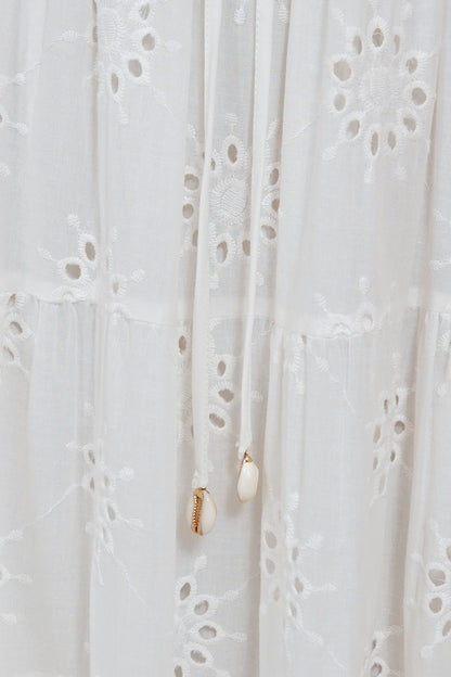 Blanche Maxi Skirt - Hollow out Embroidered Skirt in White