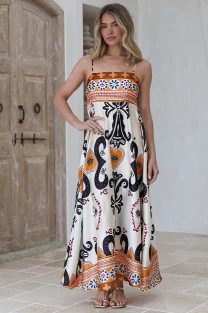 Bonita Maxi Dress - Spaghetti Strap Sun Dress in Belrae Print