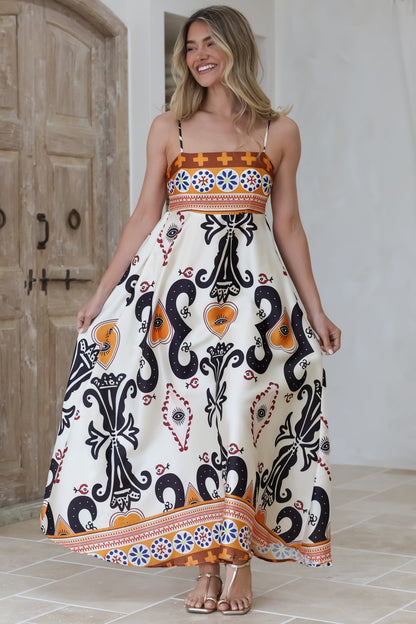 Bonita Maxi Dress - Spaghetti Strap Sun Dress in Belrae Print