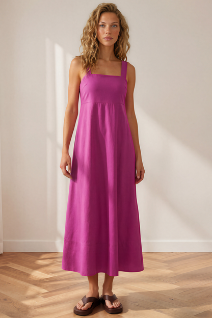 Faris Midi Dress - Tie Up Strap Cotton Sun Dress in Purple