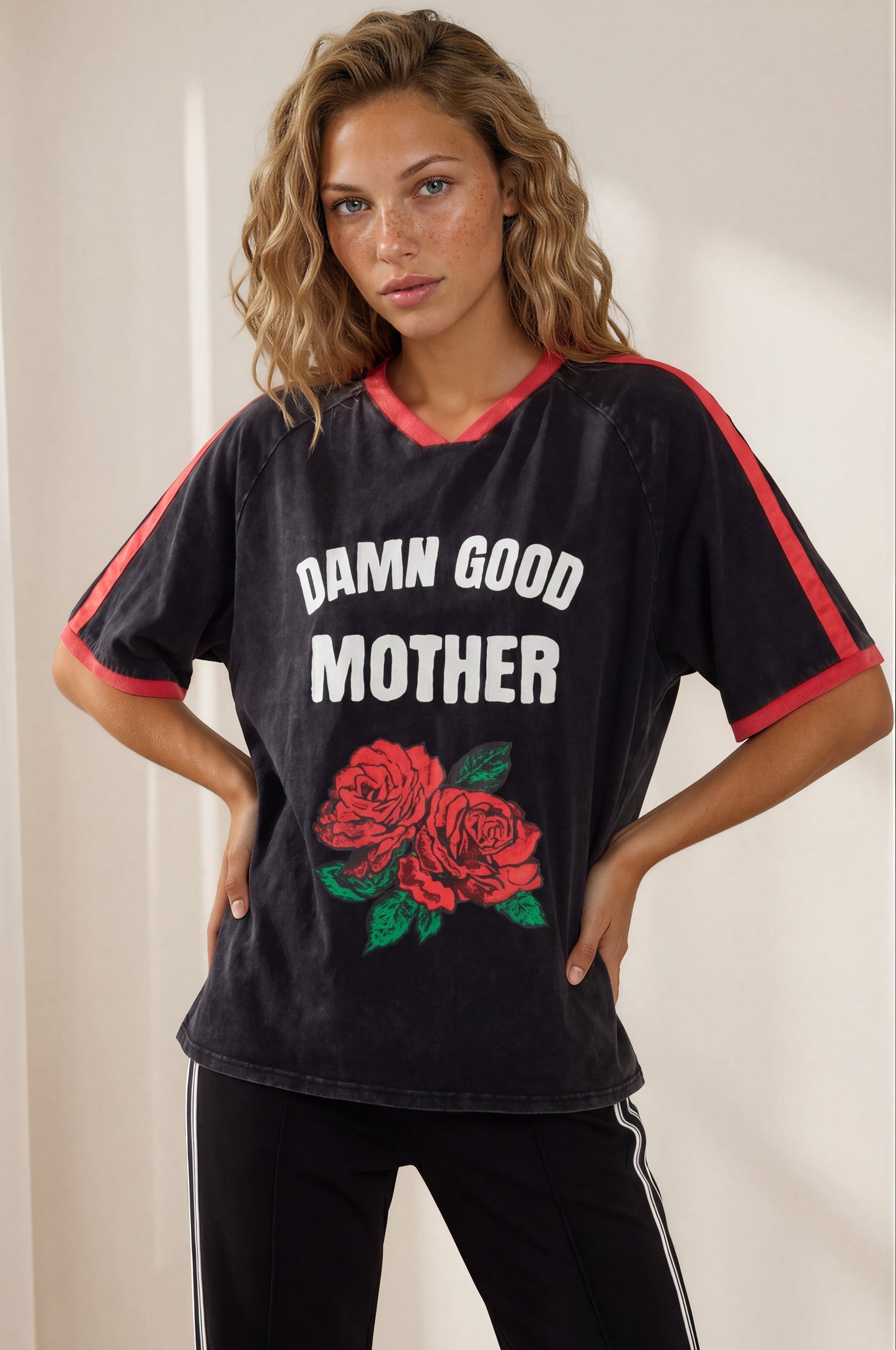 Good Mother Tee - Graphic Print Short Sleeve T-Shirt in Black