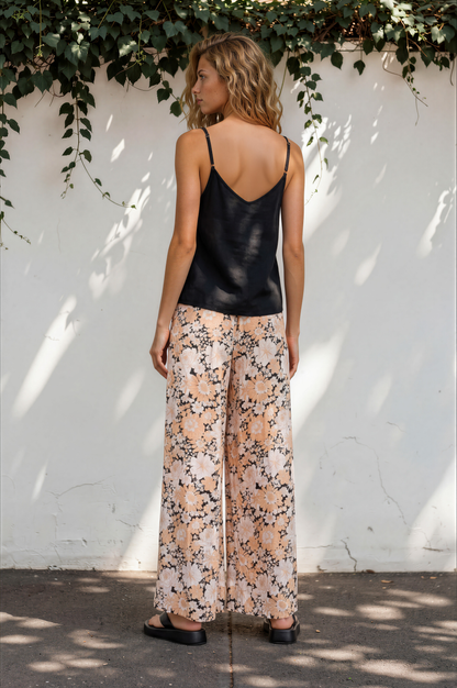Lyanna Pants Paper Bag High Waisted Wide Leg Pants with Floral Print