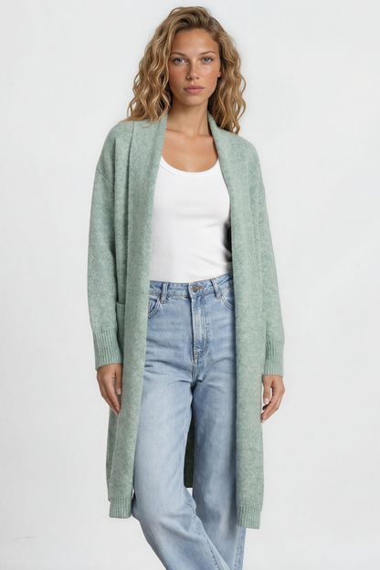 Crimson Cardigan - Ribbed Longline Knit with Long Sleeves Green