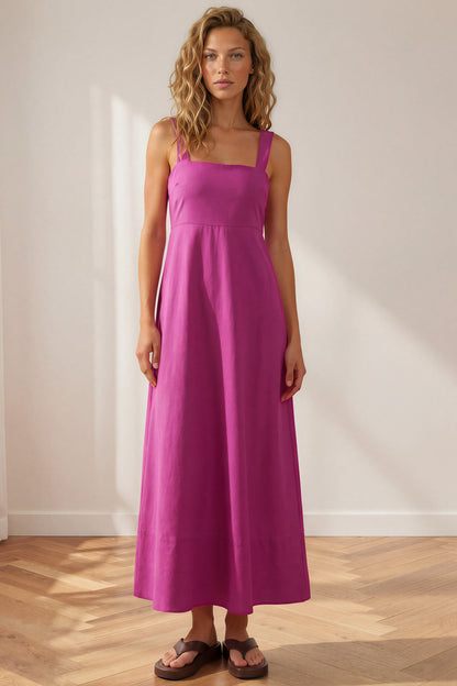 Faris Midi Dress - Tie Up Strap Cotton Sun Dress in Purple