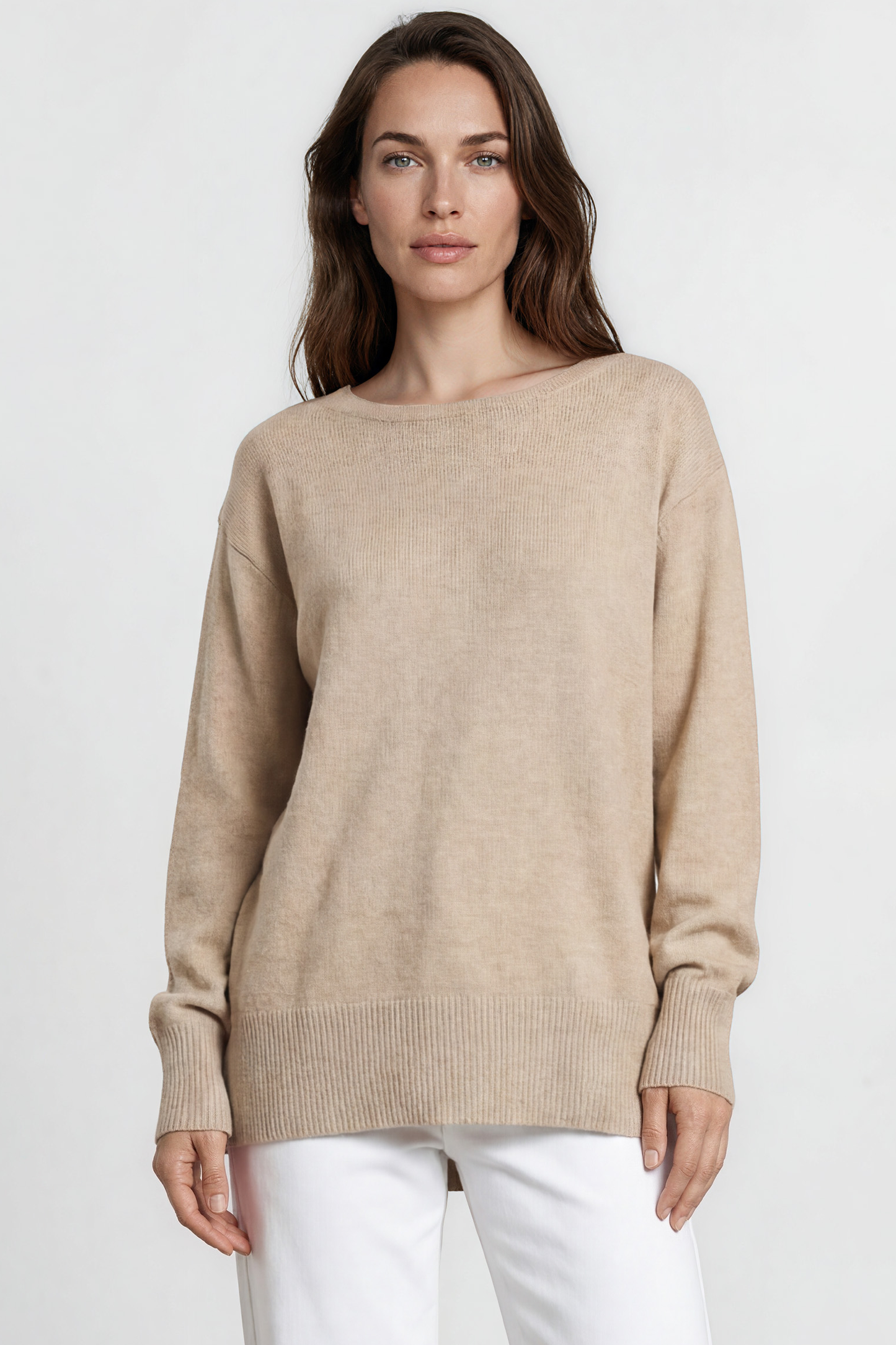 Willow Jumper - Crew Neck Batwing Sleeve Ribbed Step Hemline Knit in Mocha