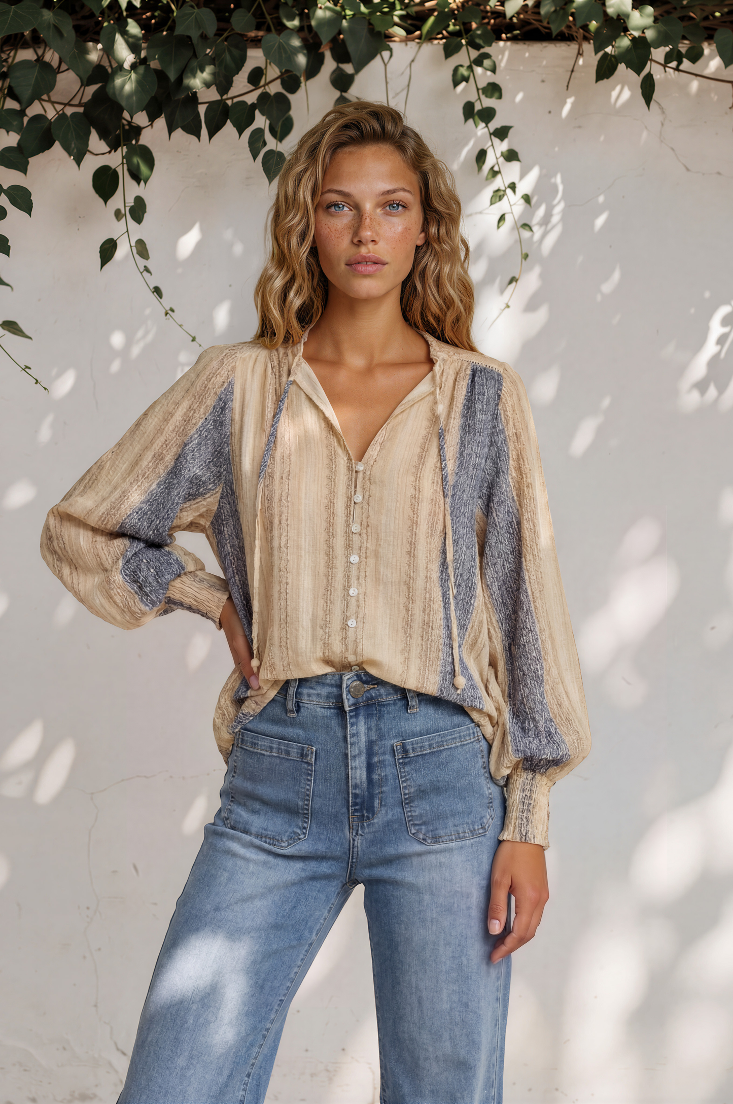 Cindy Wide Leg Jeans in Stone Wash Denim