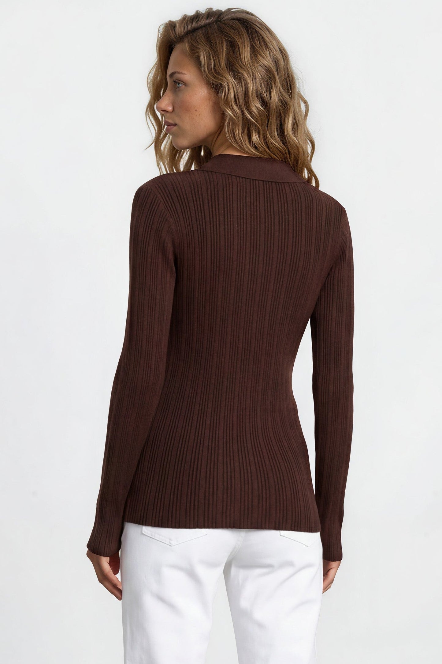 Alexander Knit Top - Ribbed Knit Top with long fitted Sleeves Brown
