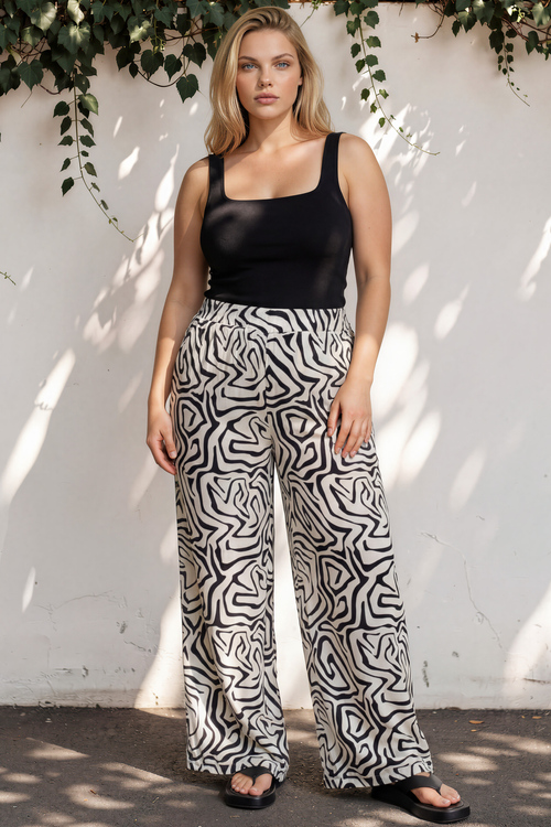 Channing Pants - High Waisted Wide-Leg Pants with Pockets in Jangle Print Black