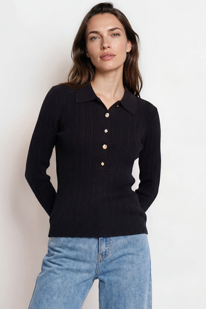Alexander Knit Top - Ribbed Knit Top with long fitted Sleeves Black