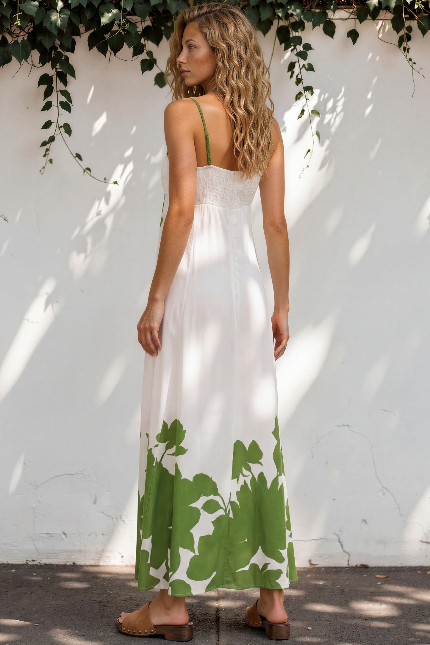 Bria Maxi Dress - Spaghetti Strap A-Line Cut Out Detail Dress in Clover Print