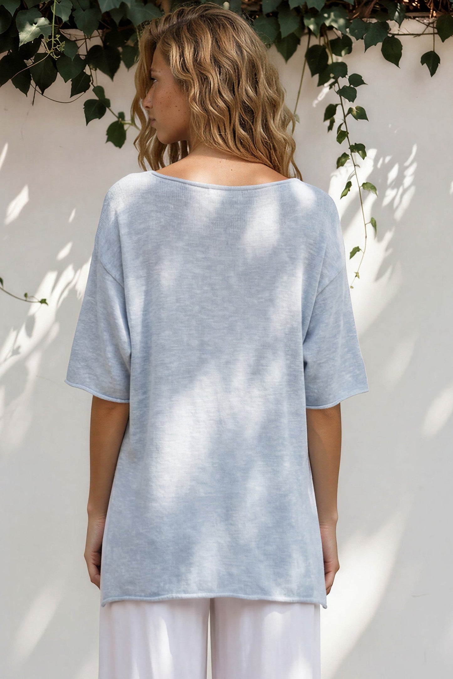 Callie Knit Top - Slouchy Asymmetrical Neckline Top in Blue