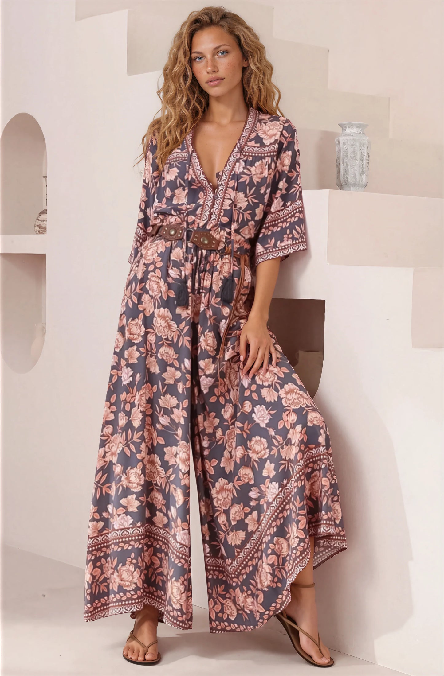Charli Pants -  Paper Bag High Waisted Wide Leg Pants in Leandra Print