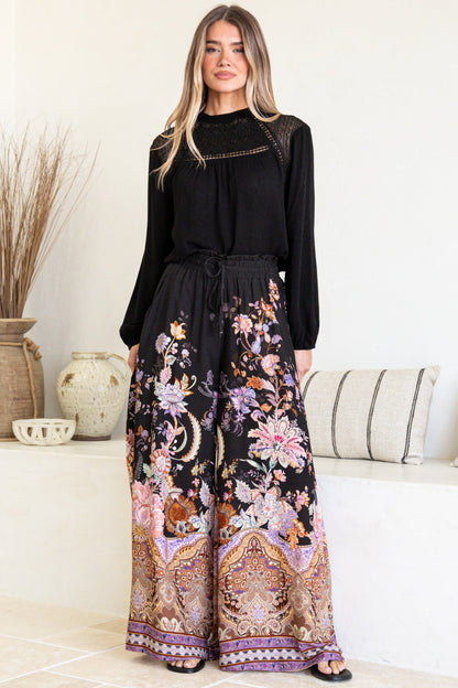 Charli Pants - Paper Bag High Waisted Wide Leg Pants in Zaria Print