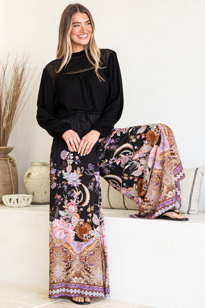 Charli Pants - Paper Bag High Waisted Wide Leg Pants in Zaria Print