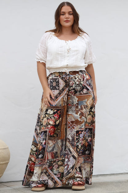 Charli Pants -  Paper Bag High Waisted Wide Leg Pants in Elaine Print