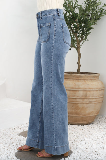 Cindy Wide Leg Jeans in Stone Wash Denim