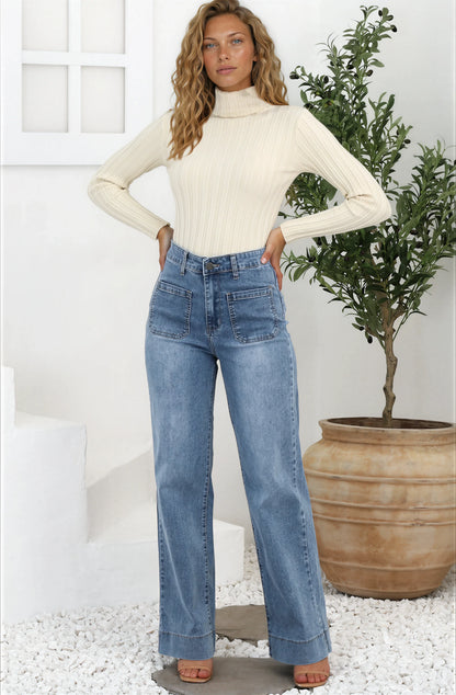 Cindy Wide Leg Jeans in Stone Wash Denim