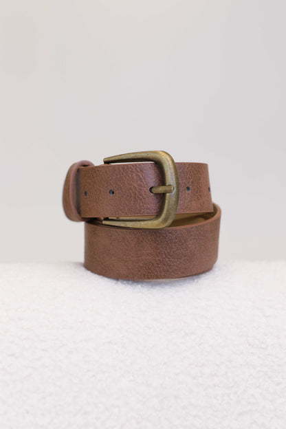 Creed PU Leather Gold Buckle Belt - Brown