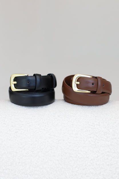 Cruz PU Leather Gold Buckle Thin Belt Set - Black/Brown